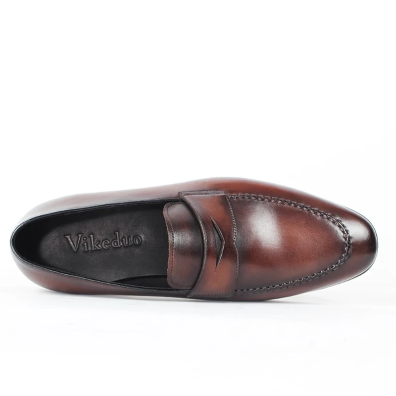 Centavo Brown Sapatos Loafer Couro Itália Vaca 2019 Plana Handmade Dos Pátina De Genuínos Vintage Casamento Calçados Vikeduo Originais Homens wXfUq0xO8