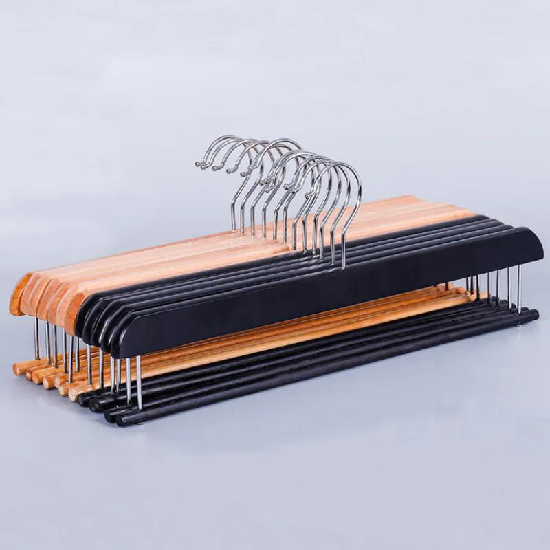 10 Pcs/Lot Black Natural Color Wood Trousers Pants Hanger Rack with Cross Bar, Hotel Towel Scarf