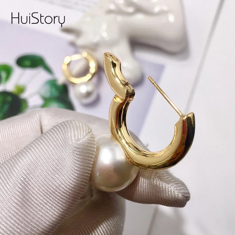 HUISTORY модные Ins элегантные серьги с жемчугом винтажные массивные женские