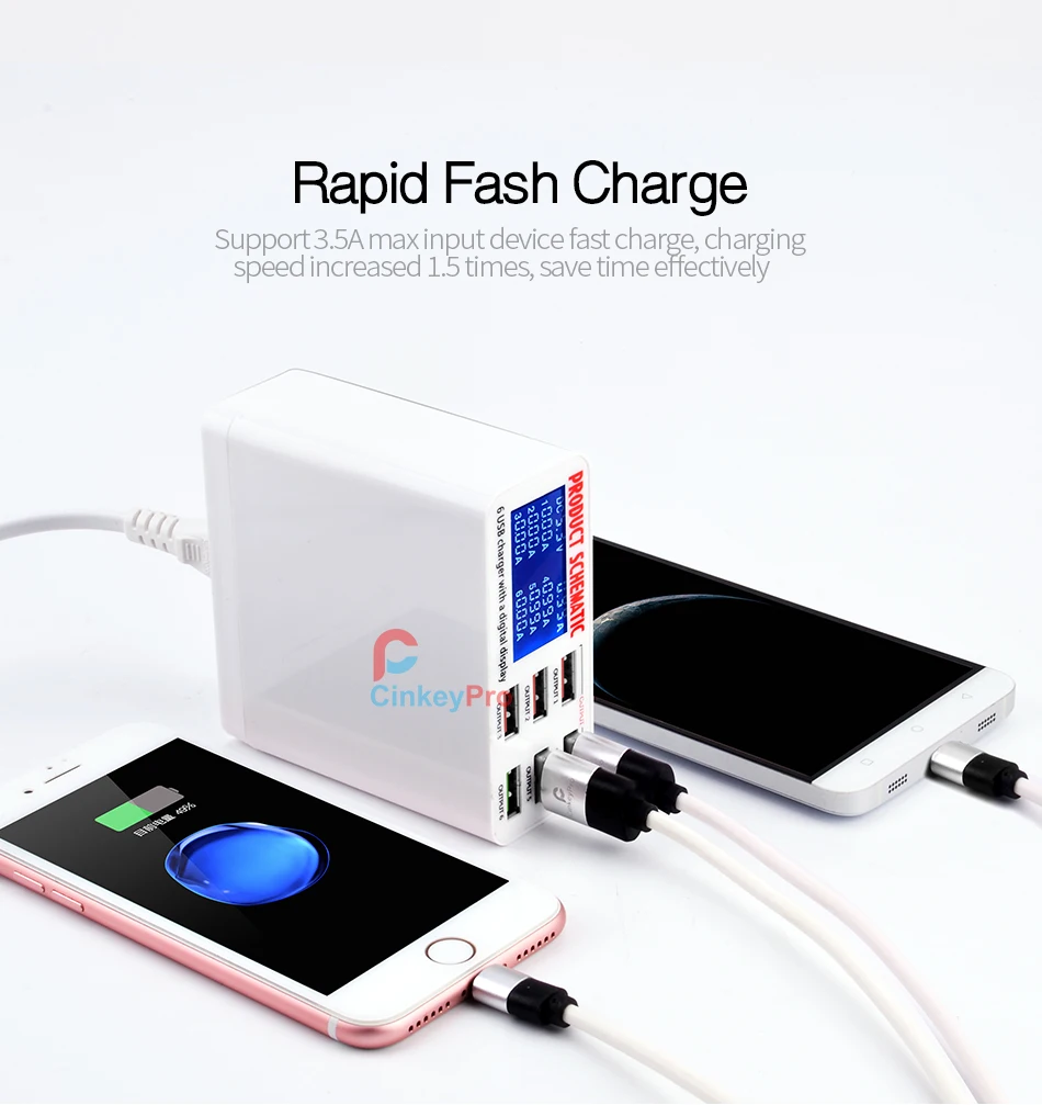 CinkeyPro светодиодный дисплей 6 портов USB зарядное устройство для samsung iPhone iPad Быстрая зарядка планшета 5 V/8A Быстрая зарядка 3,0 универсальный адаптер