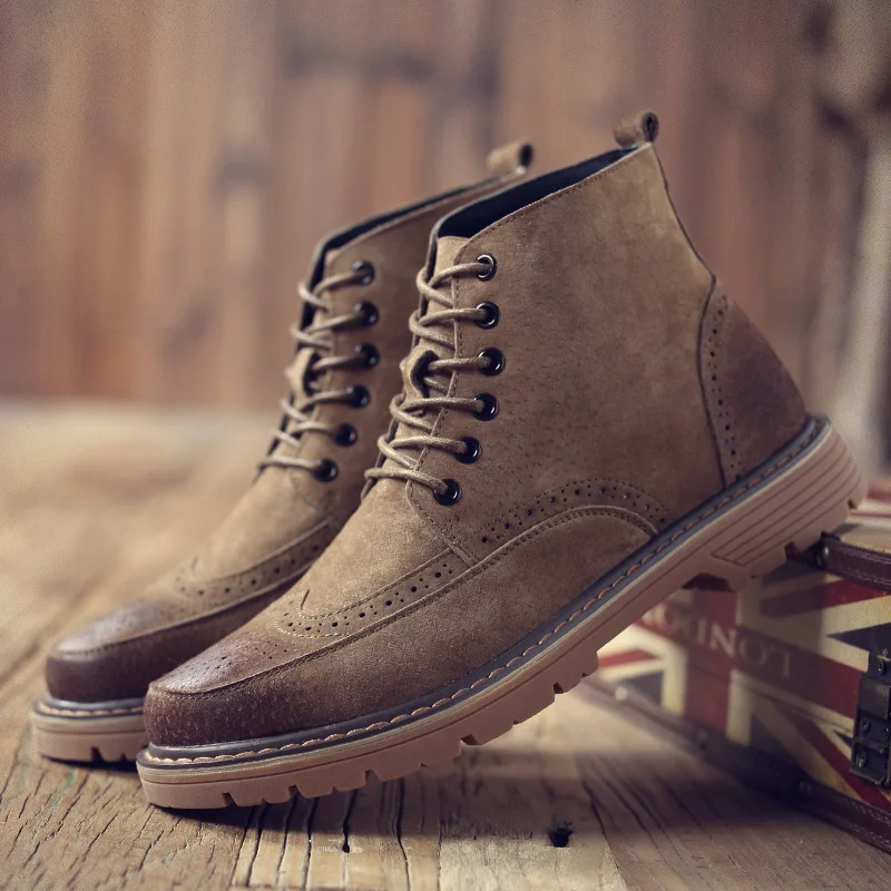 

Male carved leather boots Brock men's shoes leather suede British men's leather boots men's boots
