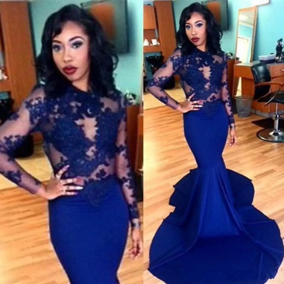 Long Lace Mermaid Prom Dresses 2017 