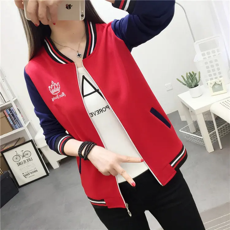 2019 Women's Patchwork Jacket Coat Female Basic Jackets Autumn Long Sleeve Baseball Jackets Plus Size Embroidery Chaquetas Mujer (9)