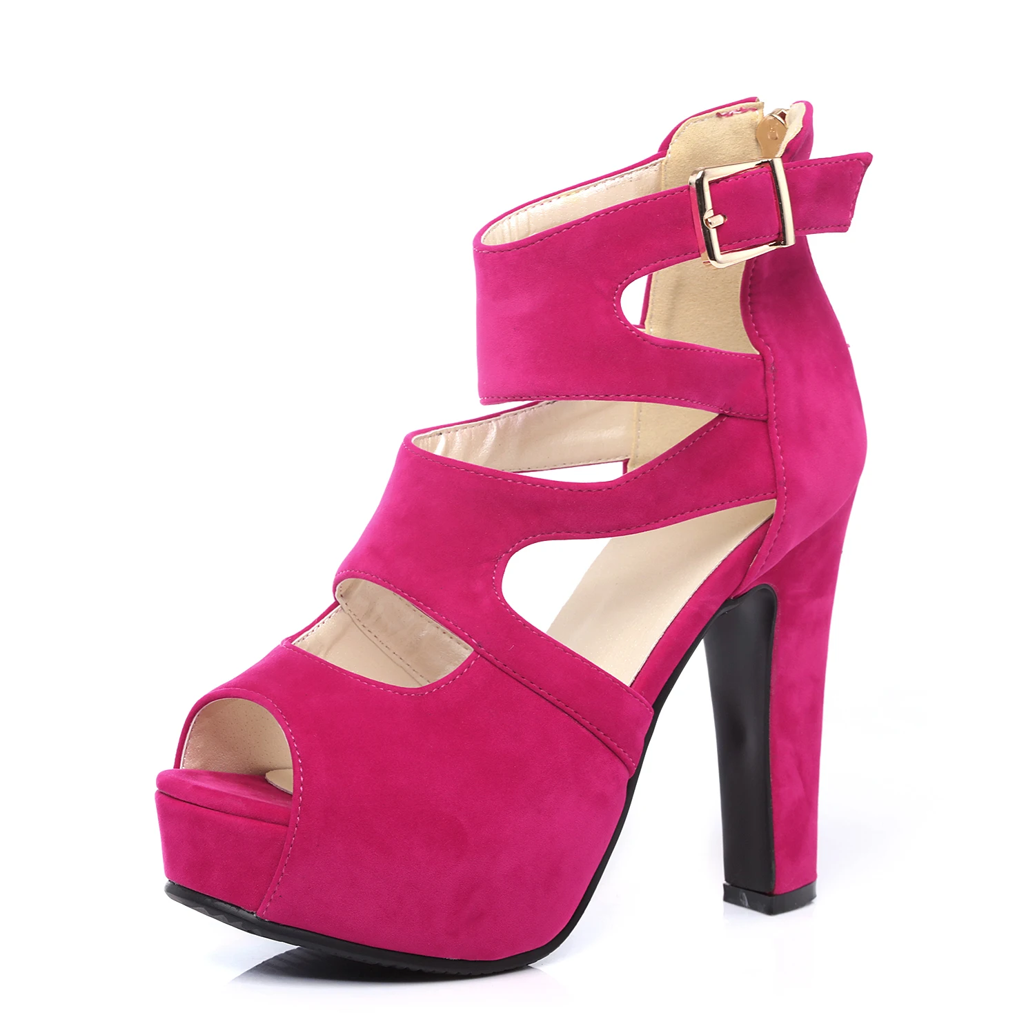 Новая летняя Брендовая обувь; женские босоножки из флока; туфли-лодочки на высоком каблуке; босоножки на толстом каблуке; вечерние туфли с ремешками; большие размеры 34-43 - Цвет: Красный