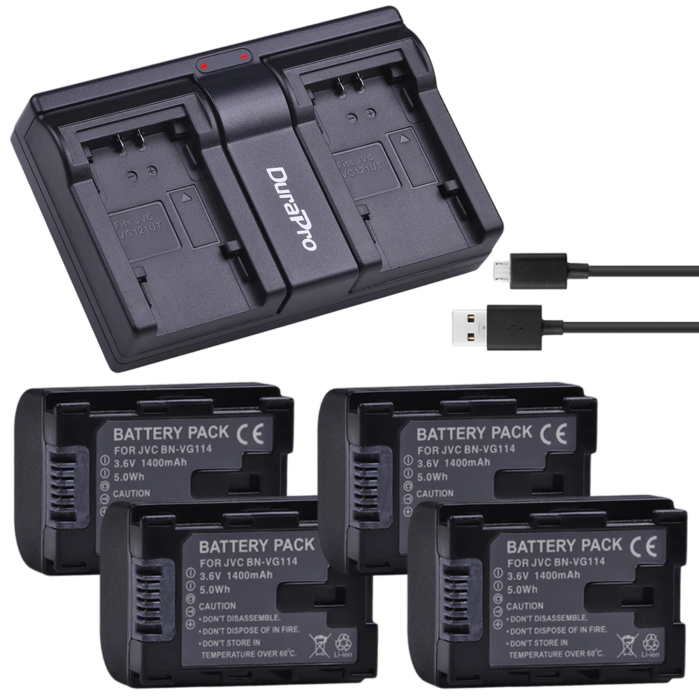 

4pcs 1400mAh BN-VG114 BN VG114 BNVG114 Camera Battery + dual usb charger For JVC GZ-E100 GZ-EX210 GZ-EX250 GZ-EX215 GZ-EX515