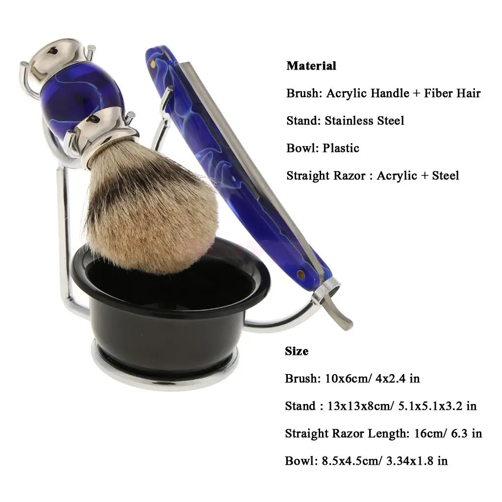 Set of 4Pcs Men Facial Grooming Kit Acrylic Shaving Brush + Stainless
