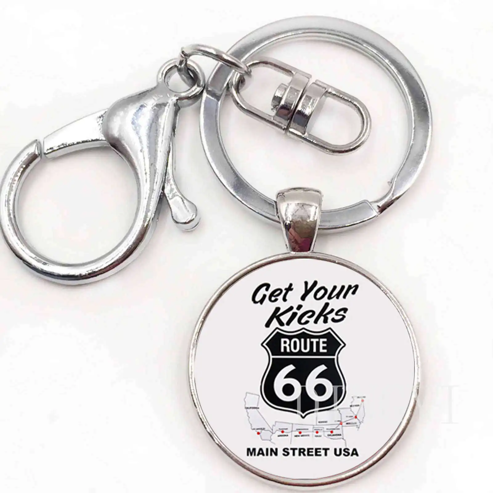 Route US 66 брелок стеклянные купольные украшения Серебро старинный Route 66 США кулон женские мужские брелки круглый ключ цепи в подарок - Цвет: 15