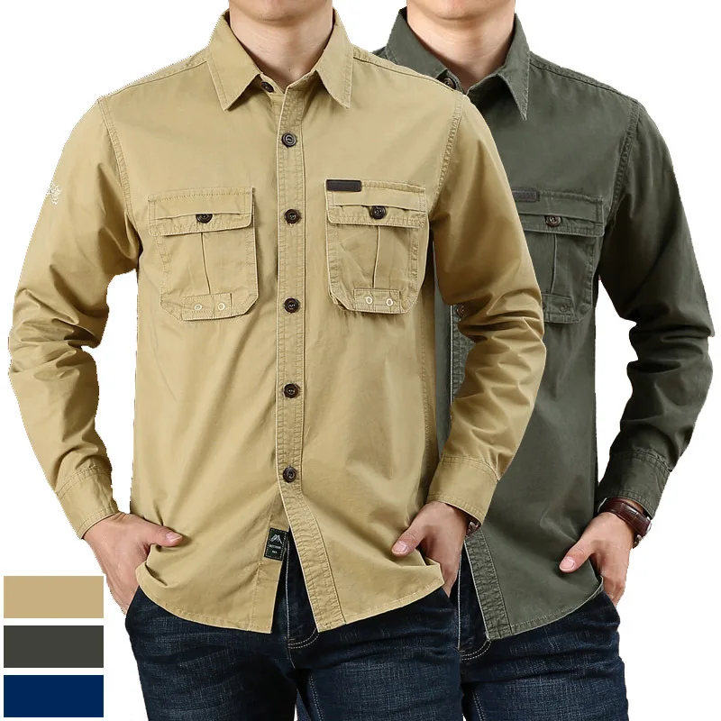 

Autumn Shirts New Men's leisure Long Sleeve Shirt Baggy Military Wind Shirts Loose Casual Shirt Men Plus Size XXXL Tops shellort