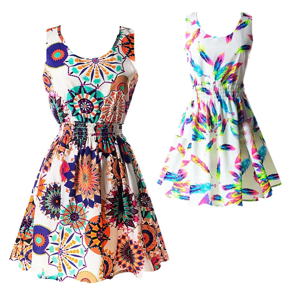 

Hot Fashion Summer Hot Sexy Women Tank Chiffon Beach Dress Sleeveless Sundress Floral Mini Dresses M-XXL 21 Colors