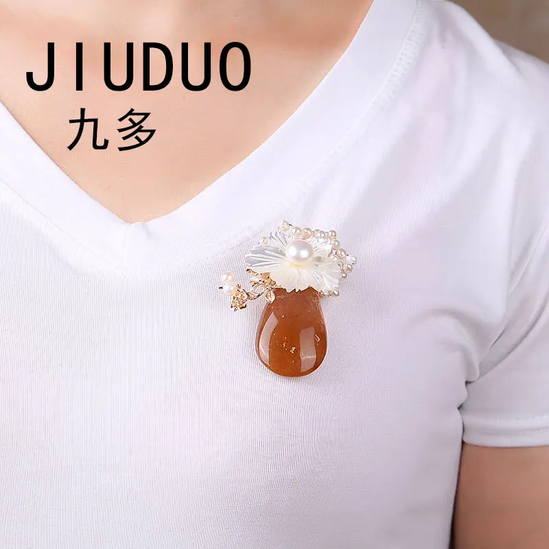 JIUDUO жемчужная брошь натуральный каменные подвесные украшения из розового золота