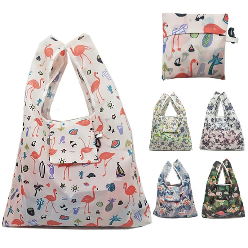

1PC Foldable Handbags Fashion Large-capacity Flower Reusable Storage Bag Grocery Women Shopping Bags Portable Tote Pouch