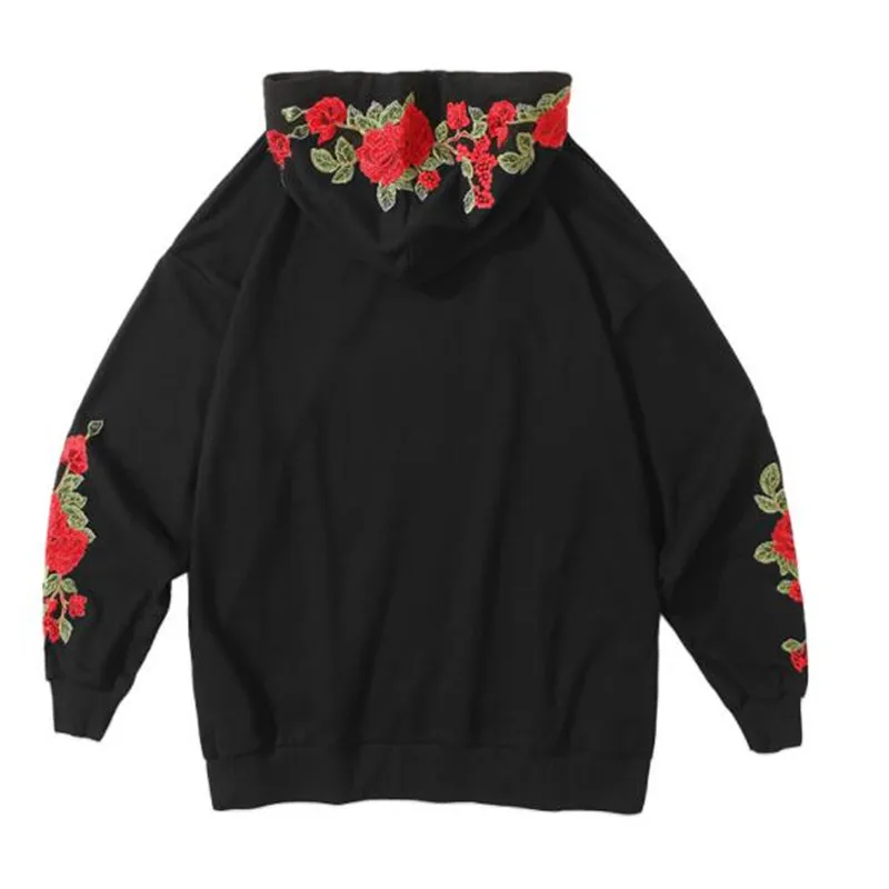  2018 New couples Hoodies roses Embroidered long Sleeve Men and Women Felpata vintage elegant casual