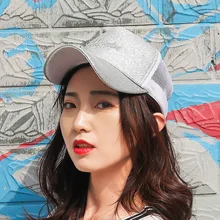 Высокое качество Лето блестящая ткань вышивка буквы Snapback Хлопковые бейсболки женские хип хоп папа сетчатая шапка грузовые шапки
