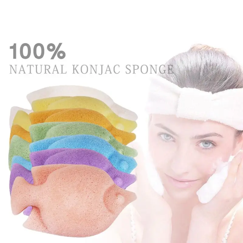 Natural Konjac Sponge Cute Tropical Fish Shaped Facial Puff Face Wash Exfoliator Deep Cleansing Pad Beauty Makeup Tool