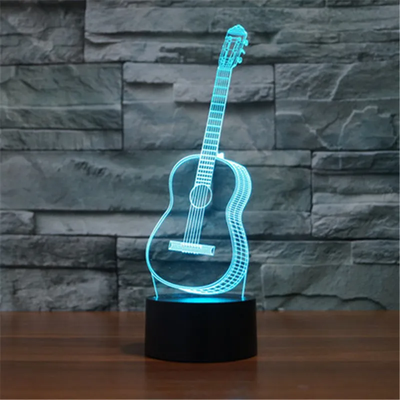 FERZA home LED Three Dimension Decorative Guitar Desk Lamp 5 Color Can Be Changed Button Switch Micro Charging Bluetooth Speaker Aesthetic Light，Multicolour Ambient Light