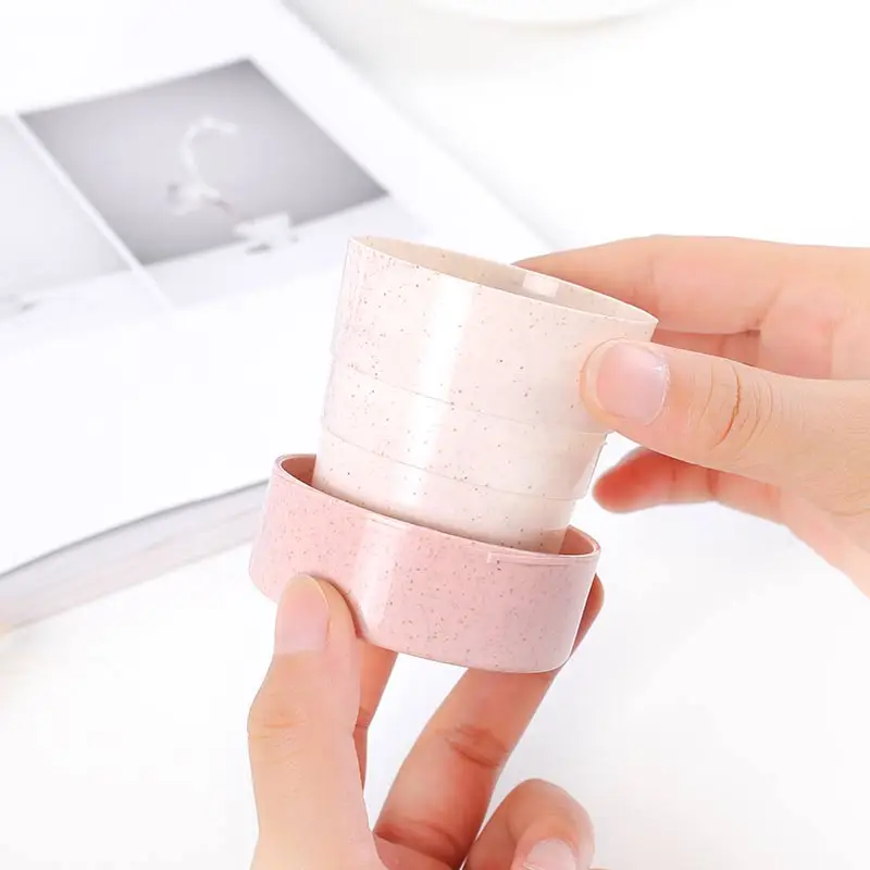 

Portable Collapsible Folding Cup With Lid Straw Wheat Plastic Mug Outdoor Travel Camping Drinking Cups PAK55