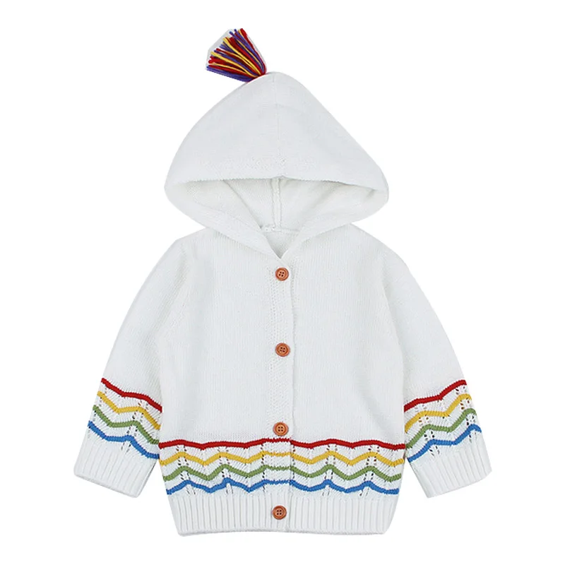 Детские свитера модный вязаный свитер с капюшоном для девочек осенне-зимний свитер для малышей повседневная детская трикотажная одежда для мальчиков - Цвет: Белый