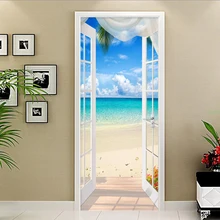 Фото обои 3D стерео окно пляж Приморский Пейзаж Фреска ПВХ самоклеющиеся двери стикеры гостиная спальня домашний декор 3 D