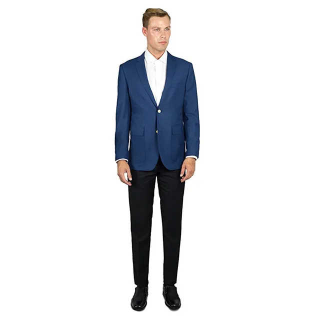 Custom Made Blue Jacket Black Pants Groomsman Men Suits Two Button 2