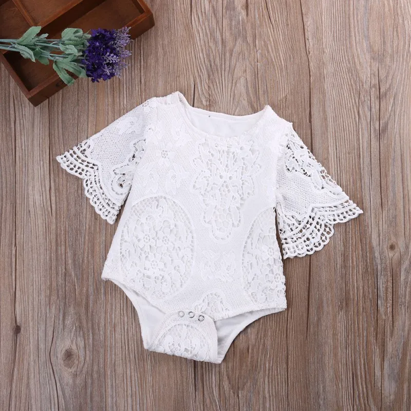 

Sweet Gifts Baby Girls White Ruffles Sleeve Romper Infant Lace Jumpsuit Clothes Sunsuit Outfits