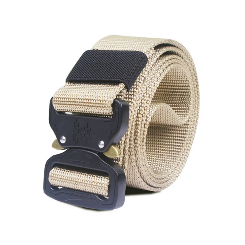 Tactical 120CM Outdoor Military Tactical Belt solid Buckle Nylon Waist Belts Multicam Molle Automatic Buckle Army Belts - Цвет: Khaki
