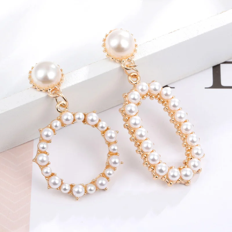 

MINHIN Korea Design Pearl Earrings for Women Metal Gold Geometric Irregular Circle Drop Earrings Wedding Jewelry Gift