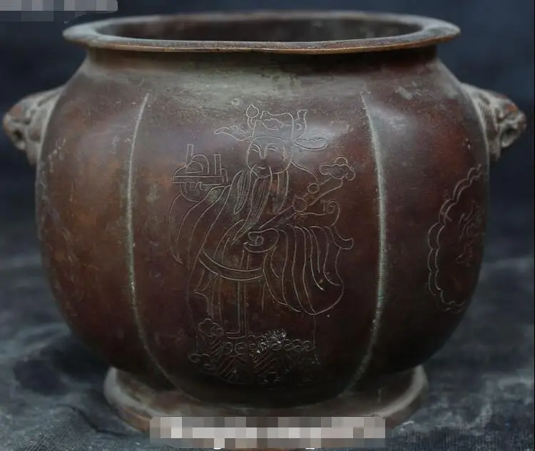 

Marked Old China Bronze Money Wealth God Lion Head Incense Burner Censer Statue