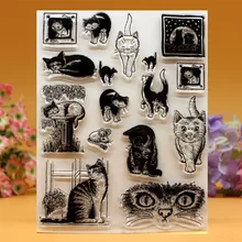 YLCS049 cat Silicone clear stamps for Scrapbooking DIY photo album cards decoration Embossing folder craft rubber stamp 14*18cm