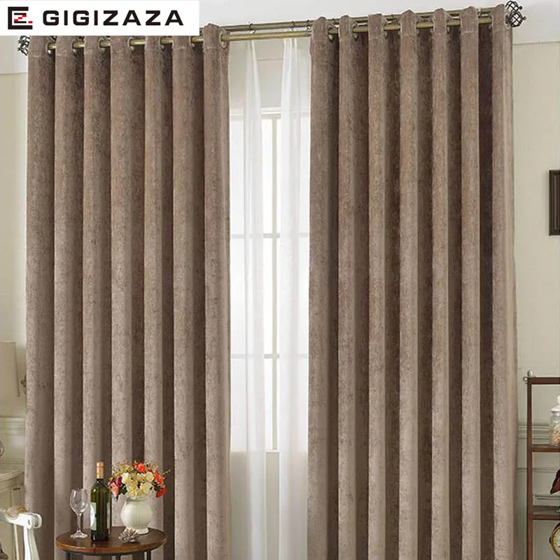 

Snow lady window curtain grey color high black out chenille fabric blinds process finished size shade american style for room