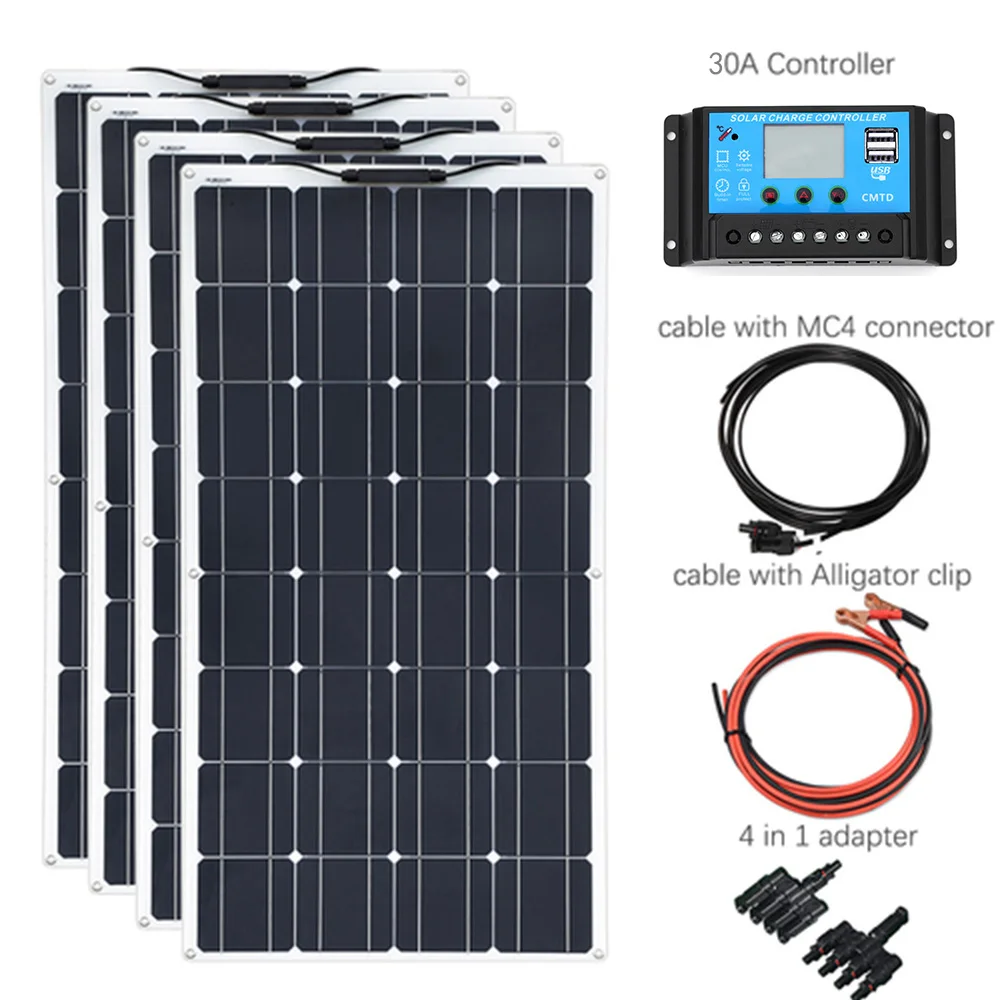 4*100W Flexible Solar Panels 100 watts Solar Module Charger for RV/Boat 400W Solar Panel Power Controller System 4*100W Flexible Solar Panels 100 watts Solar Module Charger for RV/Boat 400W Solar Panel Power Controller System