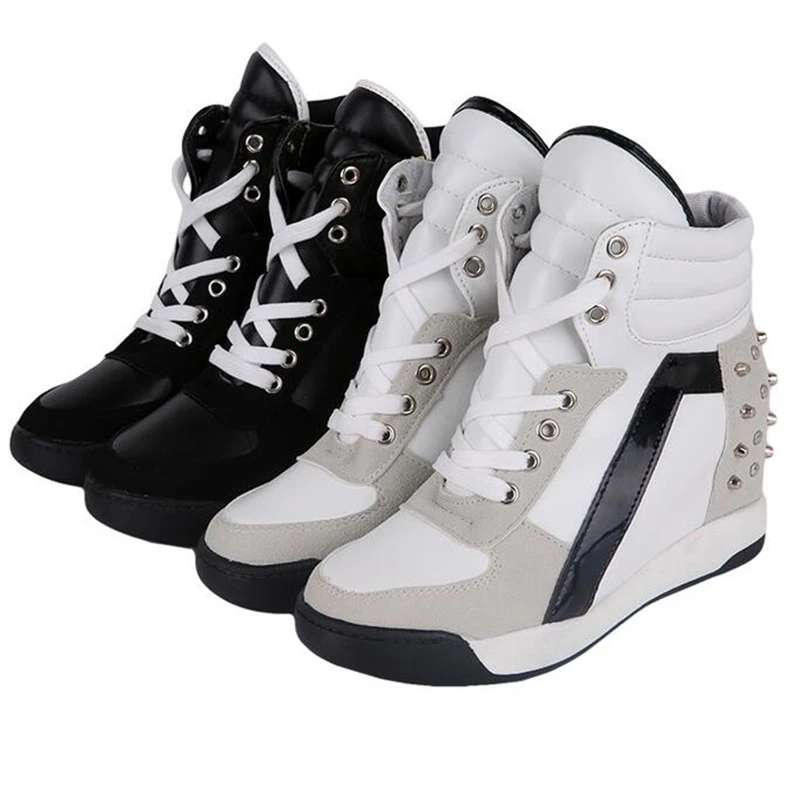 COVOYYAR/повседневные модные туфли с заклепками на скрытой танкетке; женские кроссовки в стиле пэчворк; удобная женская обувь на платформе со шнуровкой; WSN715