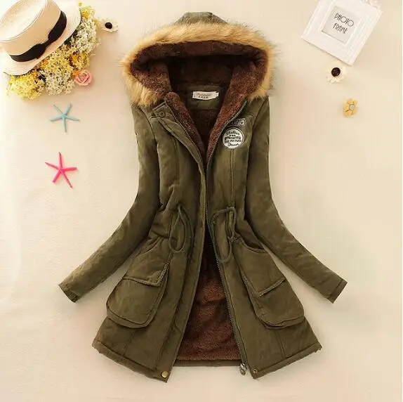 

2018 New Winter Women's Hooded Fur Collar Plus Velvet Warm Coat