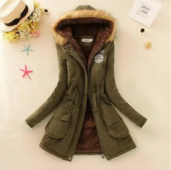 

2018 New Winter Women's Hooded Fur Collar Plus Velvet Warm Coat