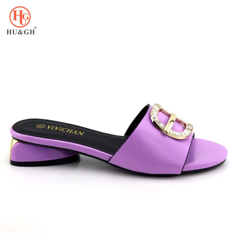 

Purpl Color African Lady Slippers 2019 Summer Low Heels Women Shoes High Quality African Sandals Pumps Shoe for African Wedding