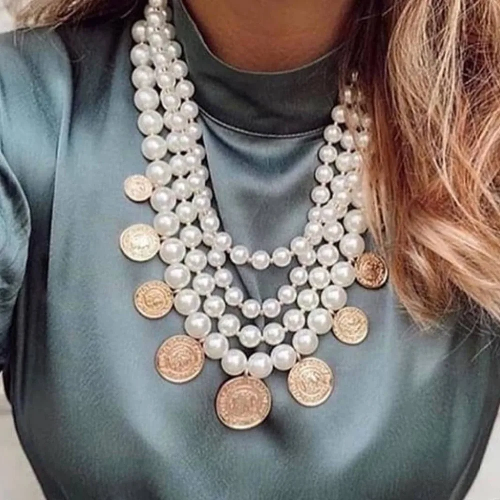 Vedawas ZA кулон Цепочки и ожерелья для Для женщин цвета: золотистый, серебристый Цвет металлические монеты Чокеры эффектное ожерелье Макси