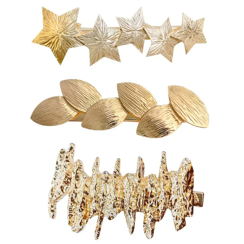 

Vintage Palace Style Metallic Gold Duckbill Hair Clip Ladies Glitter Drawbench Star Leaf Tree Hairpin Decorative Party Barrettes