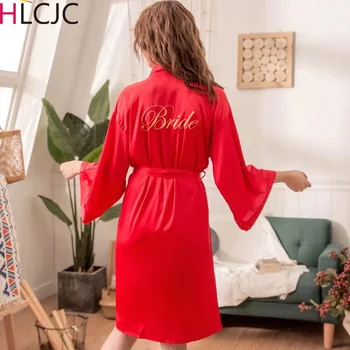 

Bride Bridesmaid Gold Letters Robes Bride Robes Pajamas Bathrobe Nightgown Women Satin Wedding Kimono Sleepwear Get Ready Robes