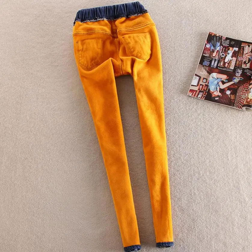 

Winter Warm Jeans Women High Waist Jeans Stretching Skinny jeans elastic waist Large Size
