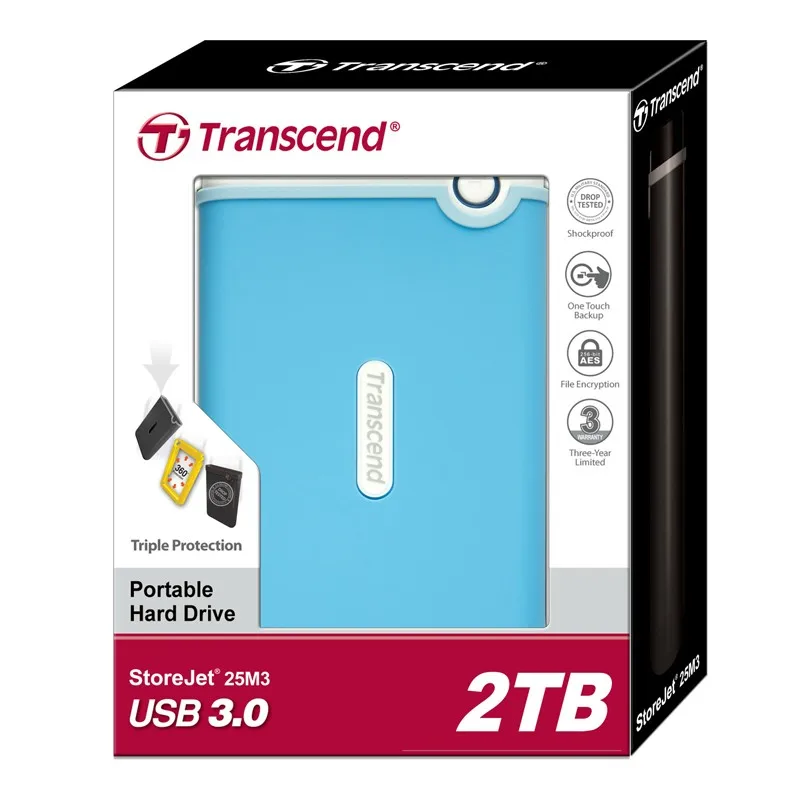 

U.S. Military-grade Anti-shock Protection Transcend 25M3 USB 3.0 Encryption External Hard Drive 2TB HDD Hard Disk Drive 2T HDD