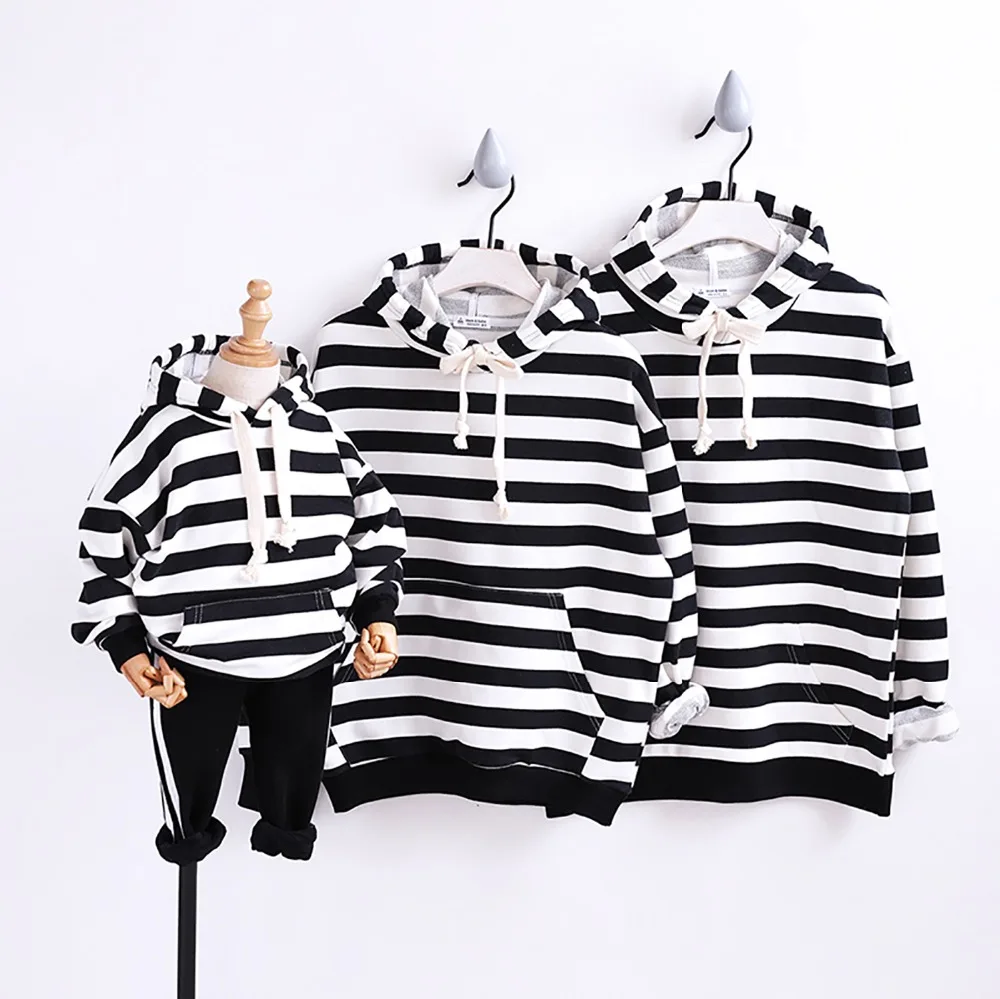 

HT2251 Spring Girls Boys Clothes Autumn Mother Baby Father Sweatshirt Kids Stripe Hoodies Parent-child Costume Family Clothing
