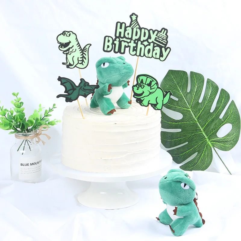 

4Pcs Dinosaur Cake Topper Decor for Birthday Party Car Cupcake Decoration Birthday Party Favor Green Cute Dino Party