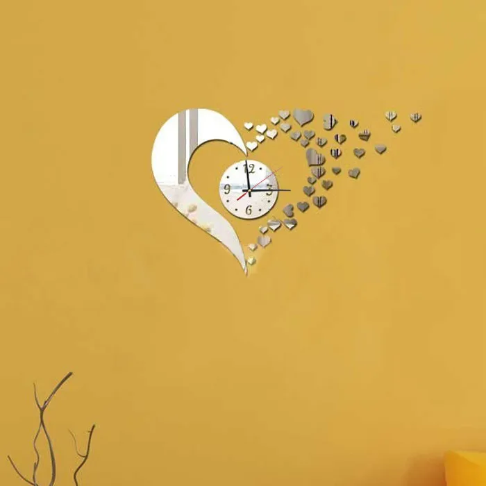 Сладкое сердце креативные DIY настенные часы изысканные серебряные зеркальные настенные наклейки украшение дома настенные часы