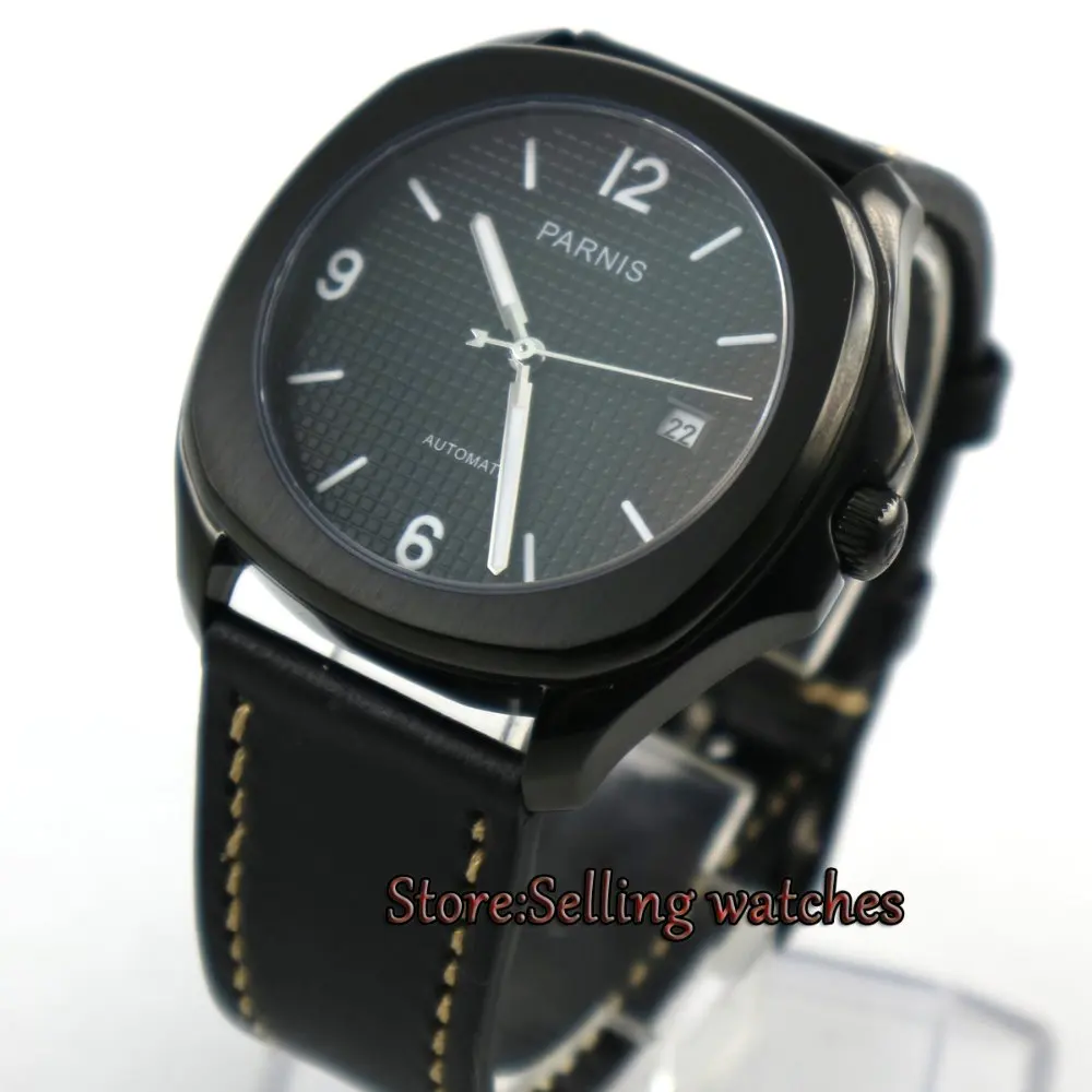 

Parnis 40mm PVD square case black dial luminous rubber strap 21 jewels MIYOTA Automatic movement Men's watch men