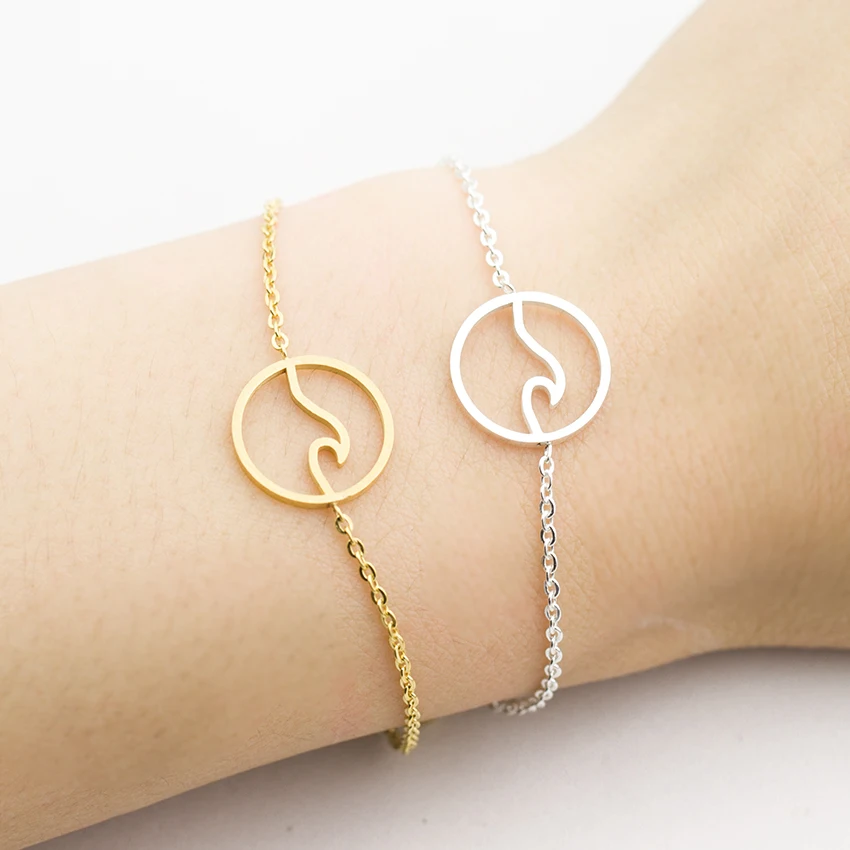 

New Surfer Ocean Delicate Sea Wave Beach Bracelet For Women Fashion Stainless Steel Big Round Wave Bracelets Bff Summer Jewelry