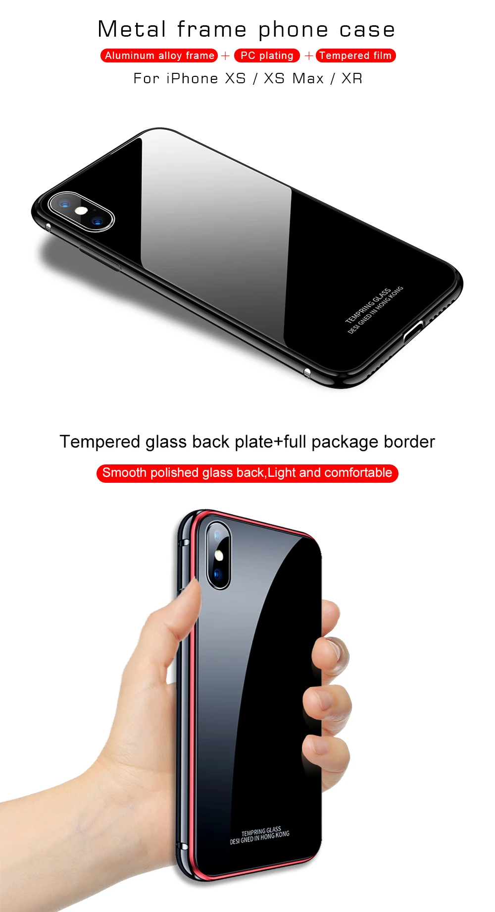 Ascromy For iPhone XS Max Case Glass Tempered Shockproof Metal Bumper Hard Cover for Apple iPhone X XR 8 Plus 7 6 6S Accessories (1)
