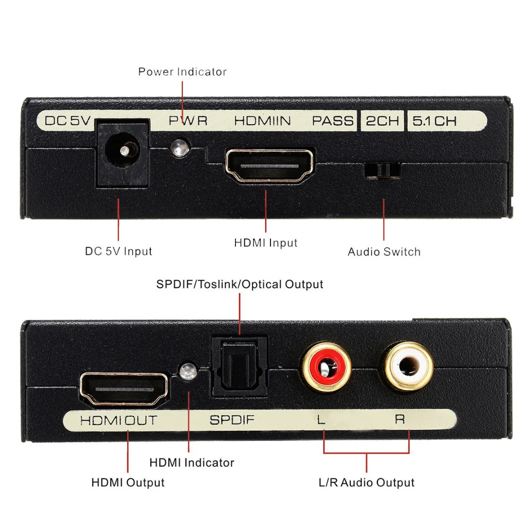 Mayitr 1 шт. 1080P HDMI к HDMI Аудио Сплиттер оптический SPDIF+ RCA L/R экстрактор конвертер для ПК DVD HD камера