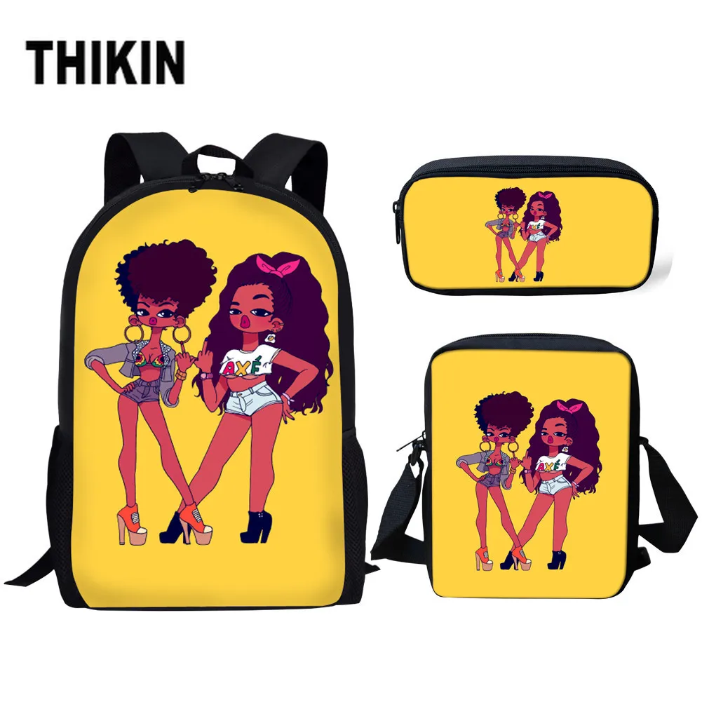 THIKIN Afro Black Girl Magic Melanin Poppin детские сумки для книг на плечо школьные детей 3 шт./компл.
