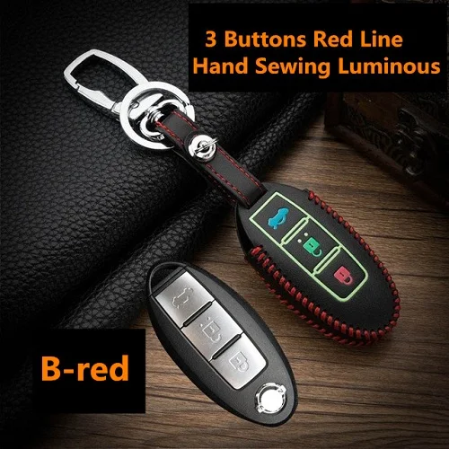 Luminous Leather Key Covers Cases For Nissan Qashqai Pathfinder Versa Tidda Murano Rogue X-Trail Smart Key Jacket with Keychains