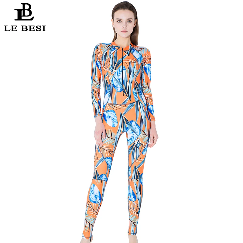 Lebesi 2018 المرأة المهنية قطعة واحدة ملابس الرياضة التزحلق السباحة bathingsuit بحر زائد حجم طويلة الأكمام