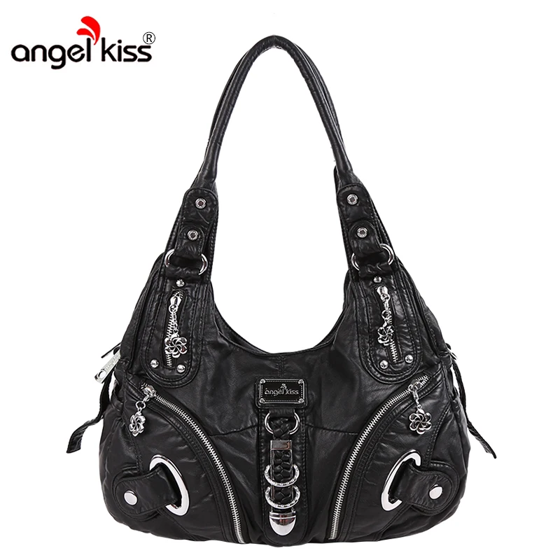 

Angelkiss Casual handbags for women 2019 solid black totes soft light weight ladies bag AK11282